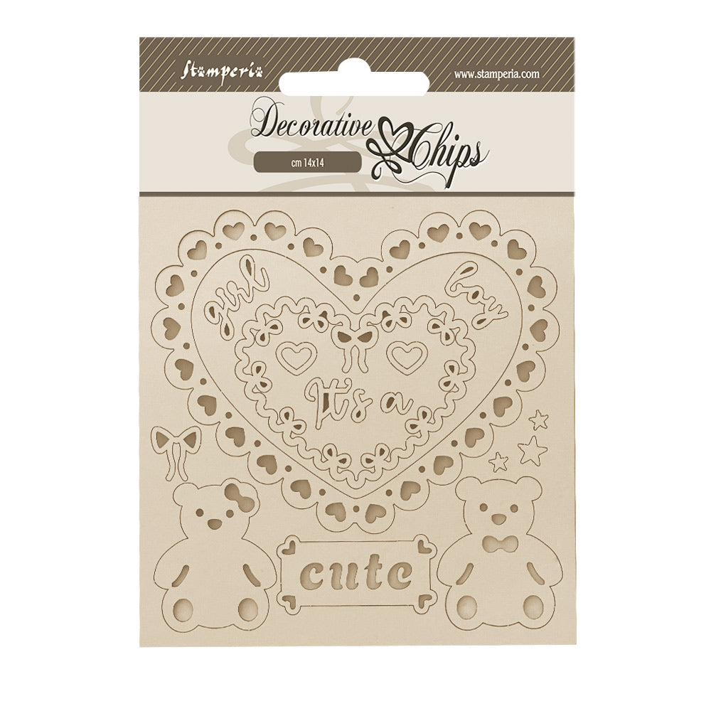 Stamperia Decorative Chips BABY - HEART and BEARS 5.5