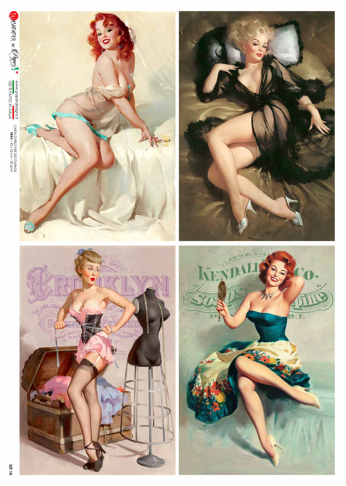 Paper Designs PINUP 1 Four Pack  A4 Decoupage Rice Paper #SET 10