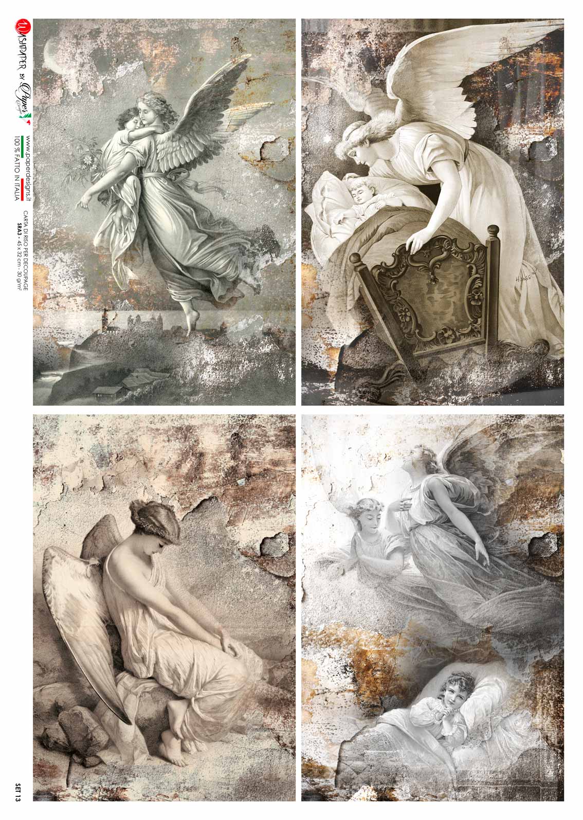 Paper Designs ANGEL Four Pack  A4 Decoupage Rice Paper #SET 13