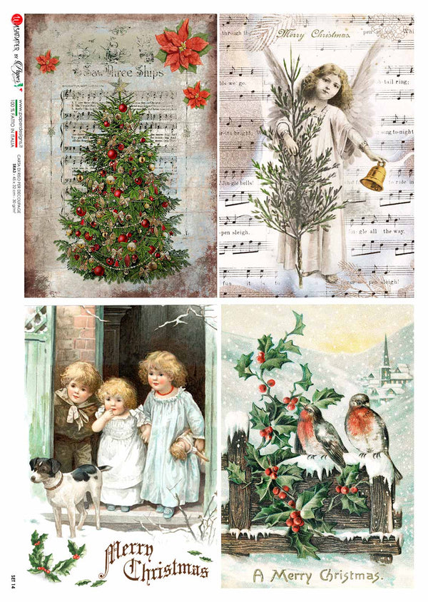 Paper Designs CHRISTMAS SCENES Four Pack  A4 Decoupage Rice Paper #SET 14