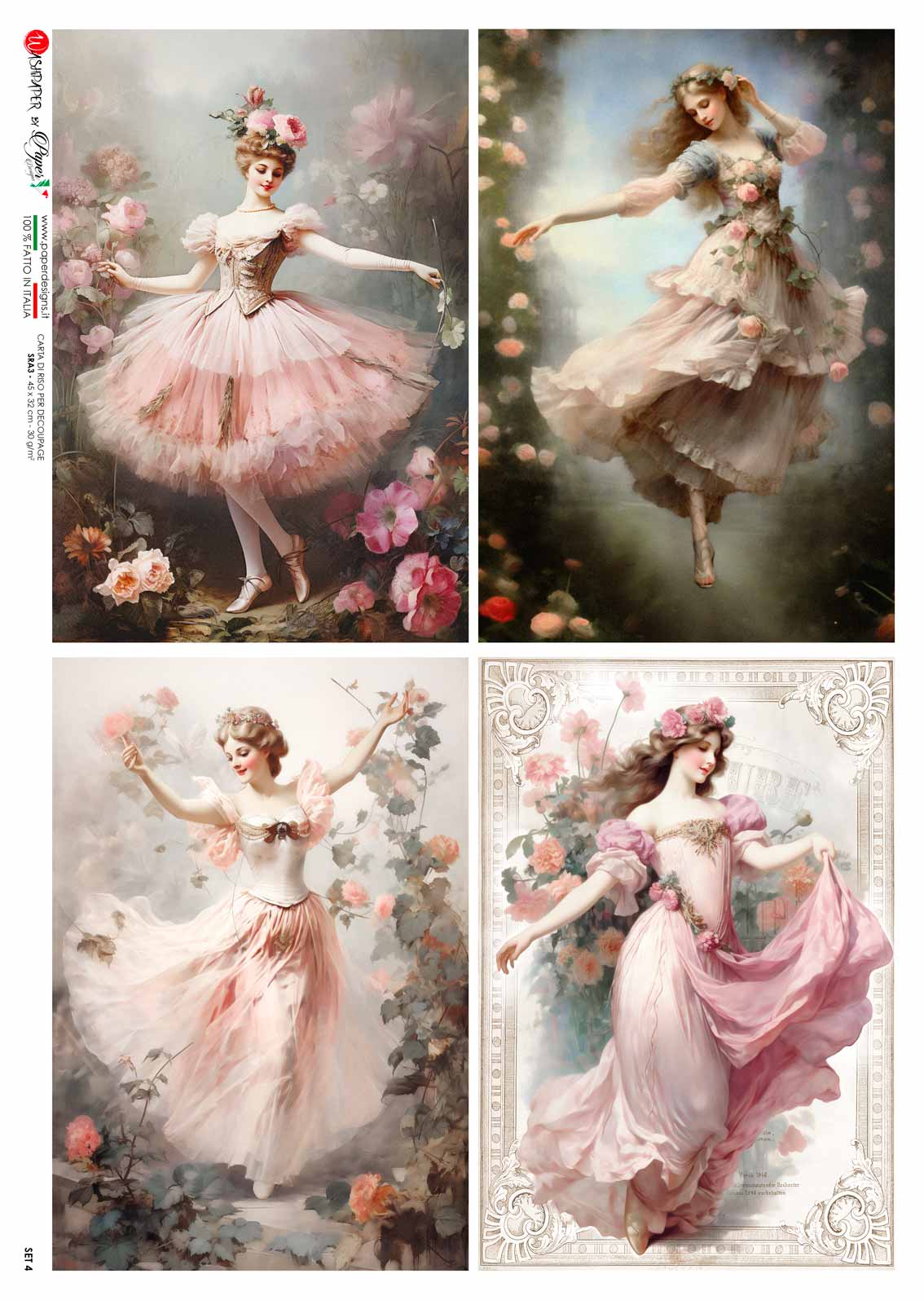 Paper Designs BALLERINA 4 Pack A4 Decoupage Rice Paper #SET 2