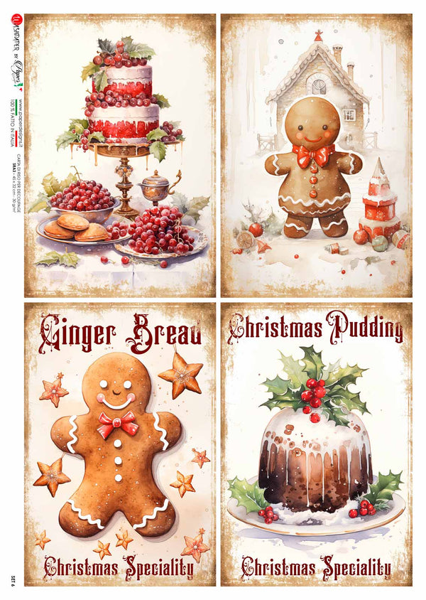 Paper Designs SWEET CHRISTMAS Treats Four Pack  A4 Decoupage Rice Paper #SET 6