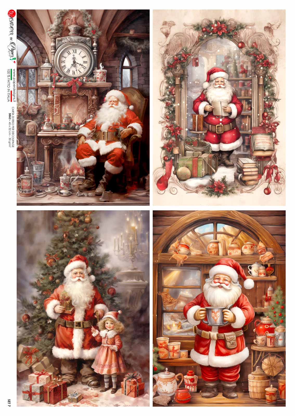 Paper Designs FESTIVE SANTAS Four Pack  A4 Decoupage Rice Paper #SET 7