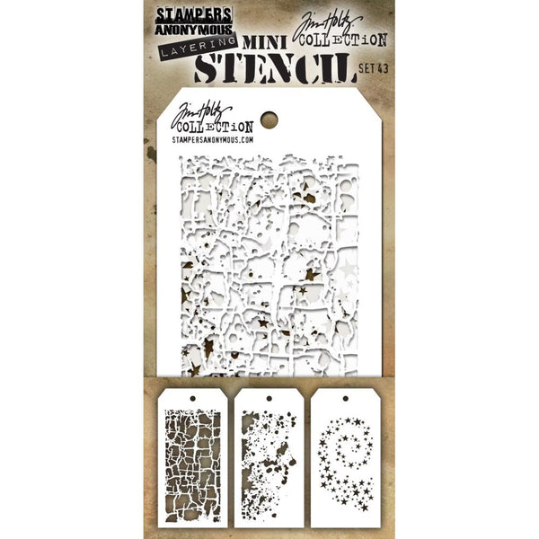 Tim Holtz MINI Layering STENCIL SET 43 - 3 Pcs  #THMST043