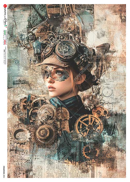 Paper Designs STEAMPUNK GIRL GOGGLES A4 Decoupage Rice Paper #STEAMPUNK_0004