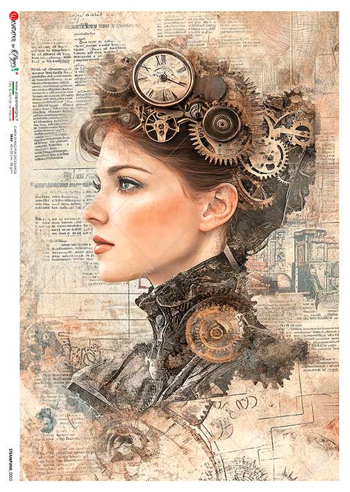 Paper Designs STEAMPUNK GIRL BLACK Dress A4 Decoupage Rice Paper #STEAMPUNK_0005