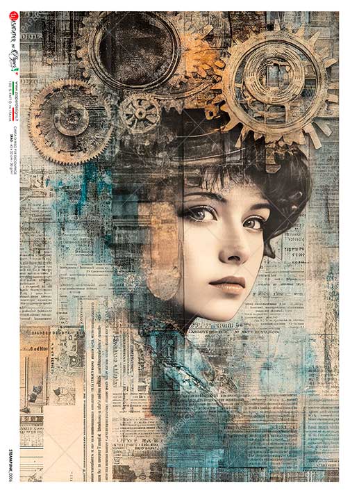 Paper Designs STEAMPUNK GIRL Facing RIGHT A4 Decoupage Rice Paper #STEAMPUNK_0006