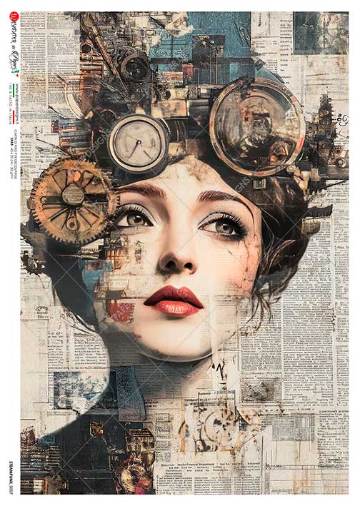 Paper Designs STEAMPUNK GIRL COLLAGE A4 Decoupage Rice Paper #STEAMPUNK_0007