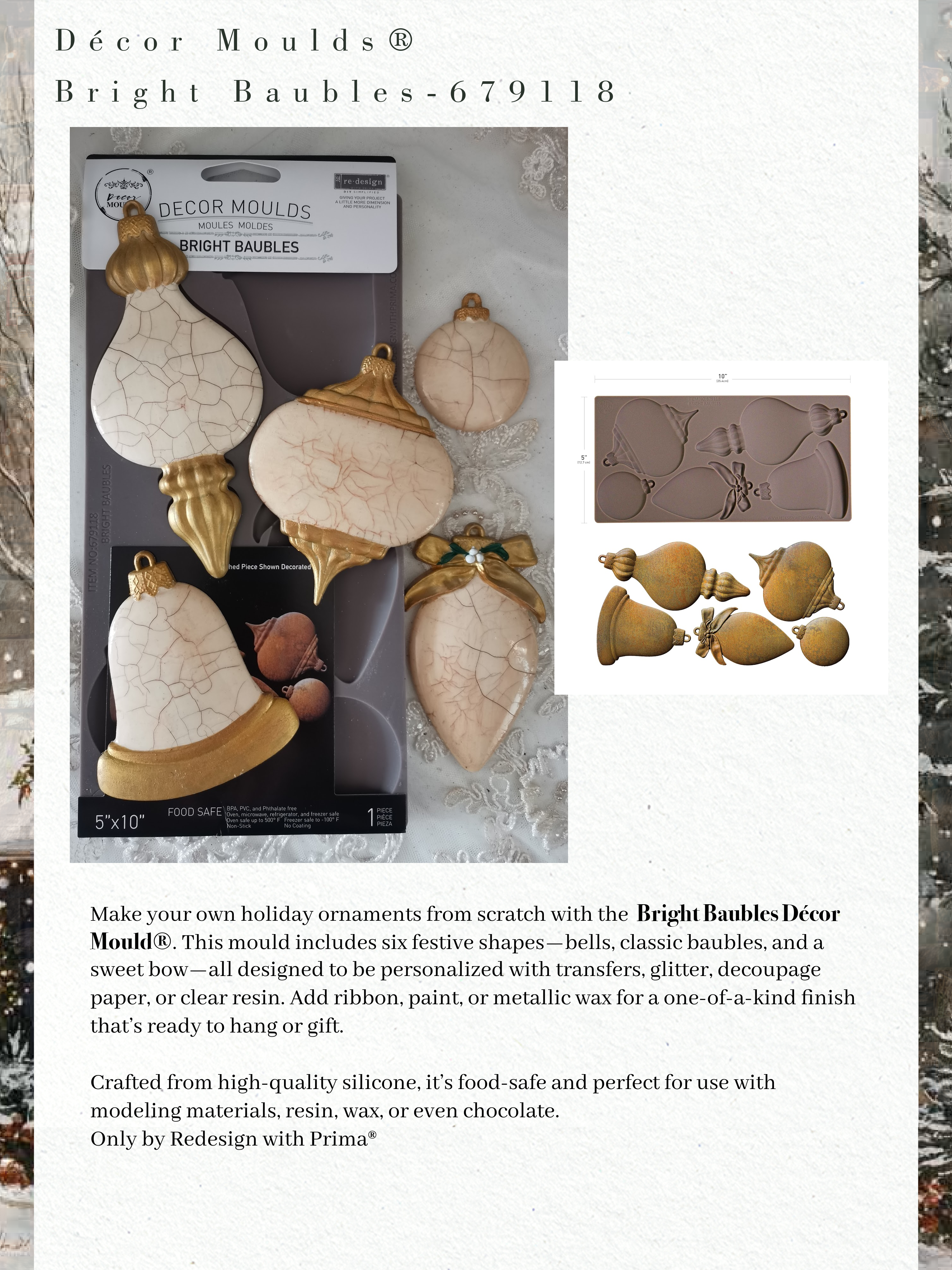 ReDesign with Prima BRIGHT BAUBLES ORNAMENTS Decor Moulds Mold Food Safe 5X10