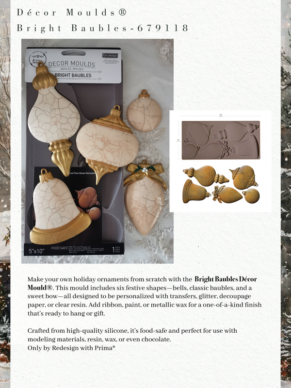 ReDesign with Prima BRIGHT BAUBLES ORNAMENTS Decor Moulds Mold Food Safe 5X10" Resin #679118