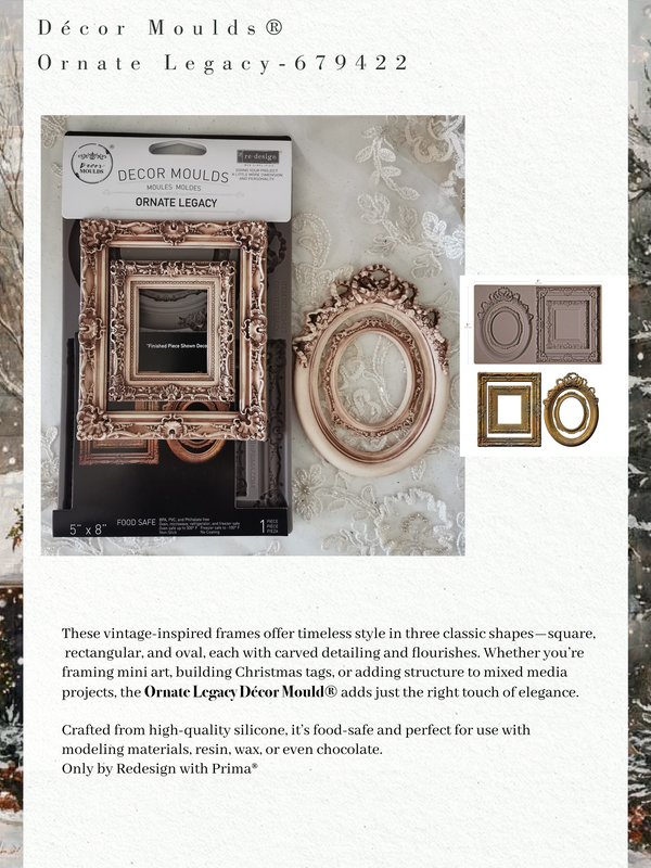 Decor Moulds packaging with vintage-inspired frames on a white background
