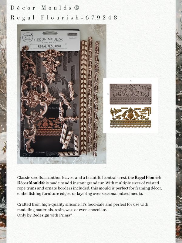 Decor Moulds Regal Flourish packaging with decorative moulds on a white background