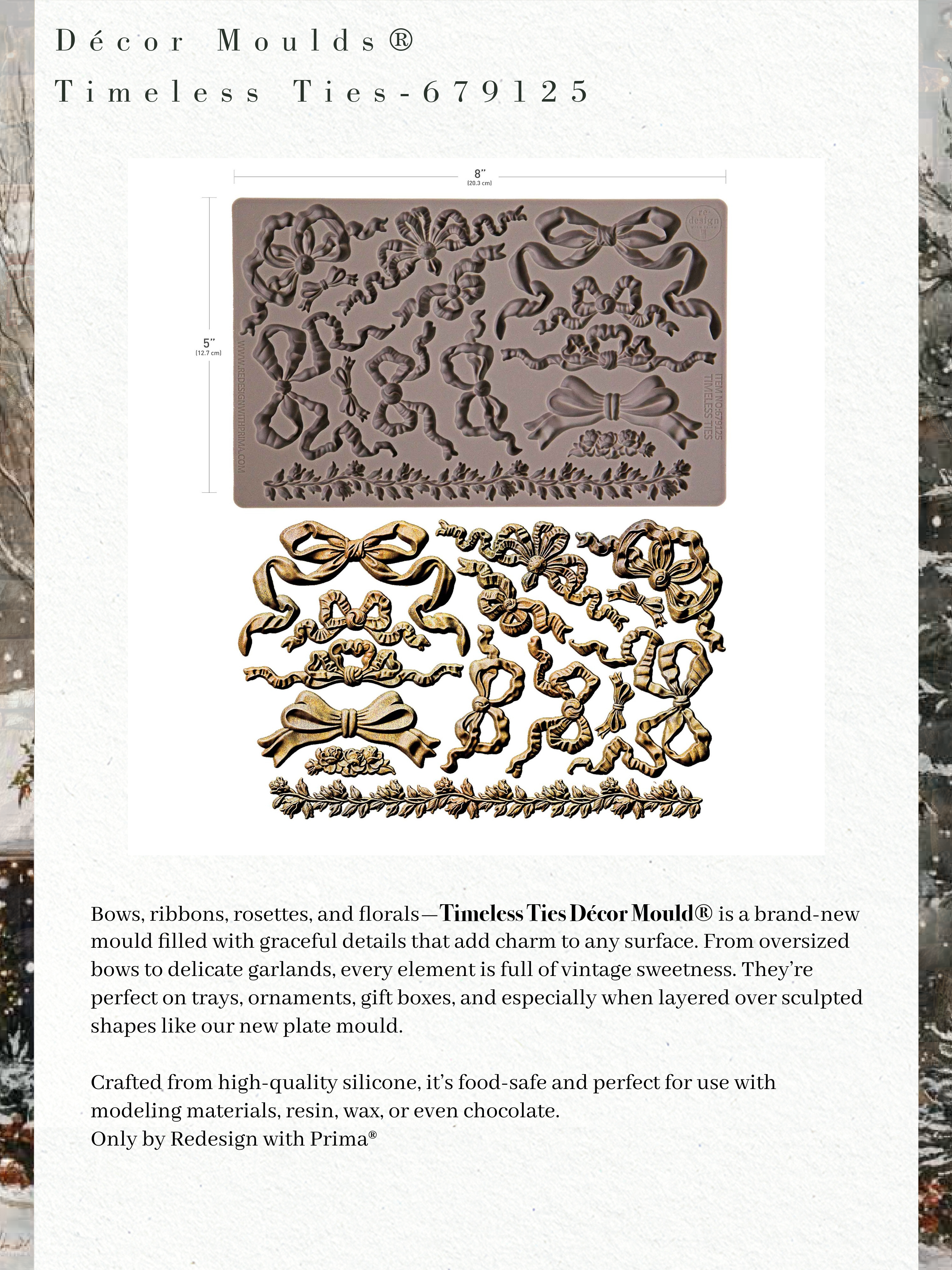Decor Moulds Timeless Ties decorative mould with product description text.