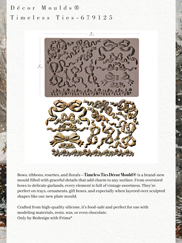 Decor Moulds Timeless Ties decorative mould with product description text.