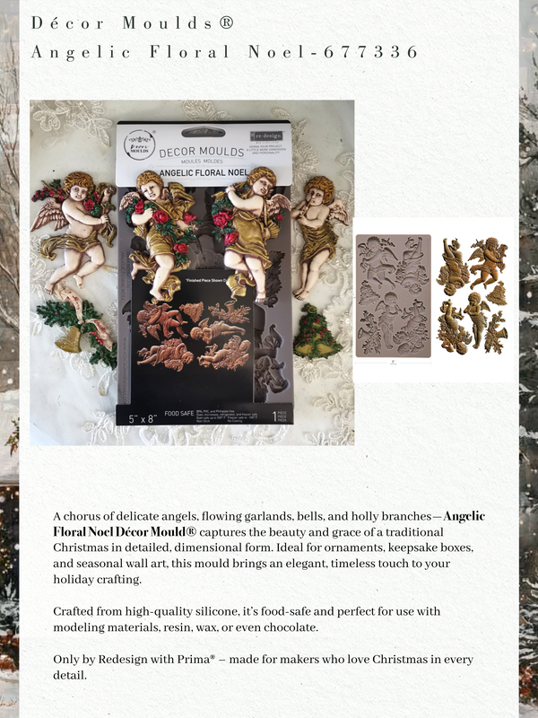 Decor Moulds Angelic Floral Noel packaging with decorative angels and floral elements.
