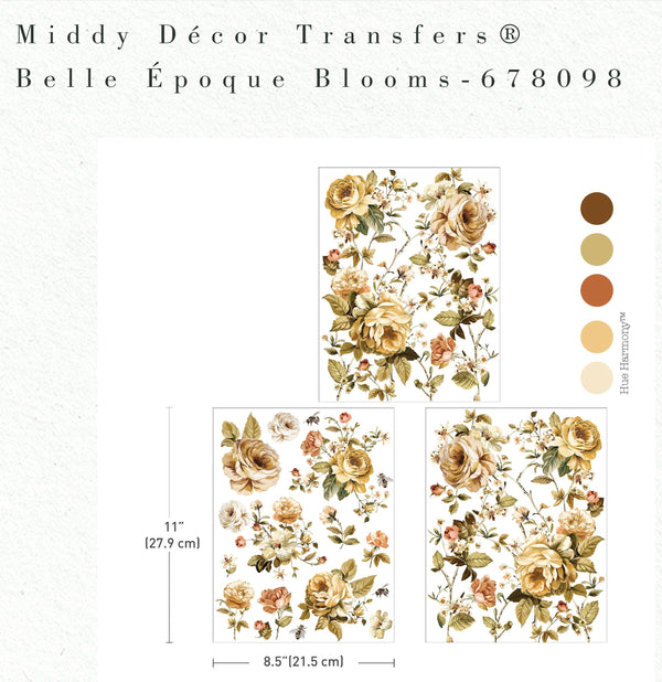 Middy Décor Transfers Belle Époque Blooms with product details and color swatches.