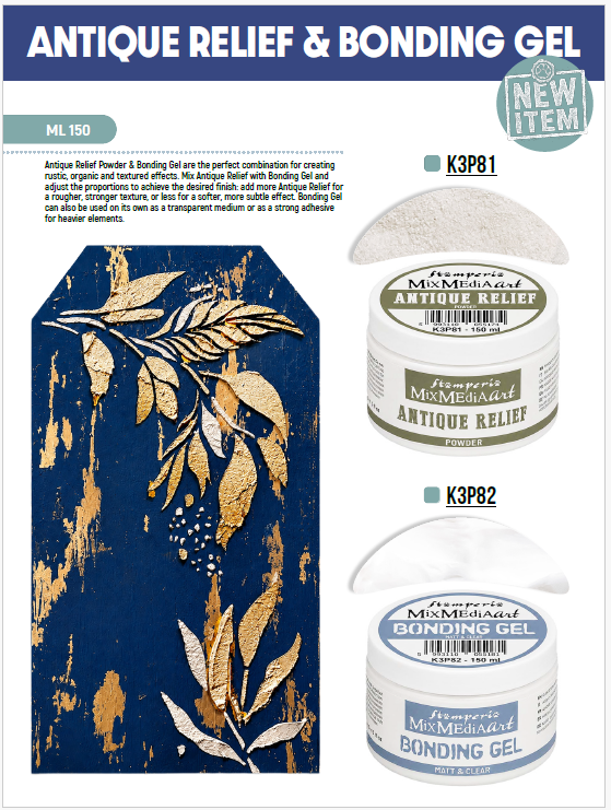 Stamperia Mix Media Art ANTIQUE RELIEF POWDER and BONDING GEL Matte and Clear