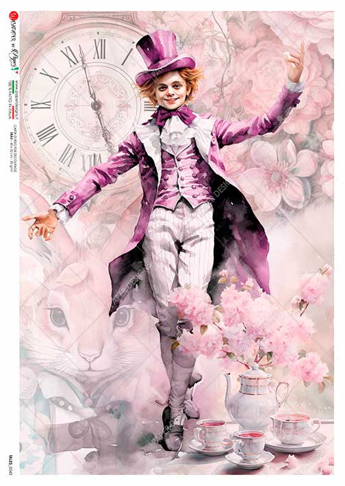 Paper Designs Purple MAD HATTER Alice in Wonderland A4 Decoupage Rice Paper #TALES 0043