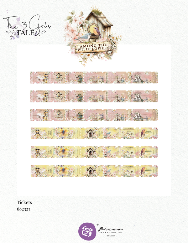 Set of decorative tickets with floral and nature-themed design on a white background.