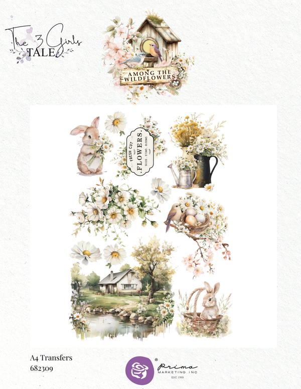 Collection of nature-themed designs with animals and flowers on a white background, featuring the brand 'The 3 Girls Tale'.