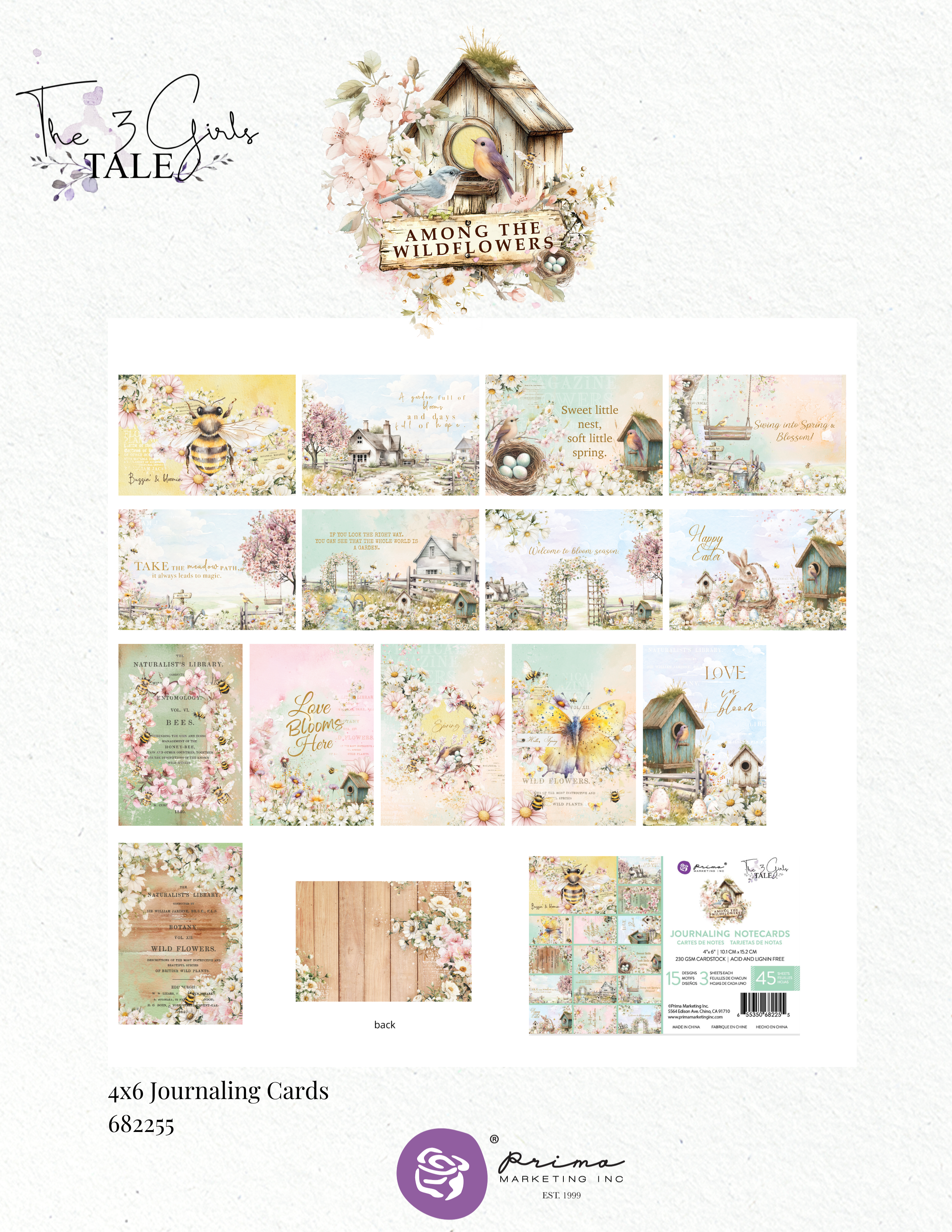 Prima AMONG THE WILDFLOWERS Collection 4X6 Journaling Notecards #682255