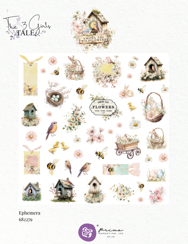 Prima AMONG the WILDFLOWERS Collection SPRING Bits Ephemera 96 pcs #682279