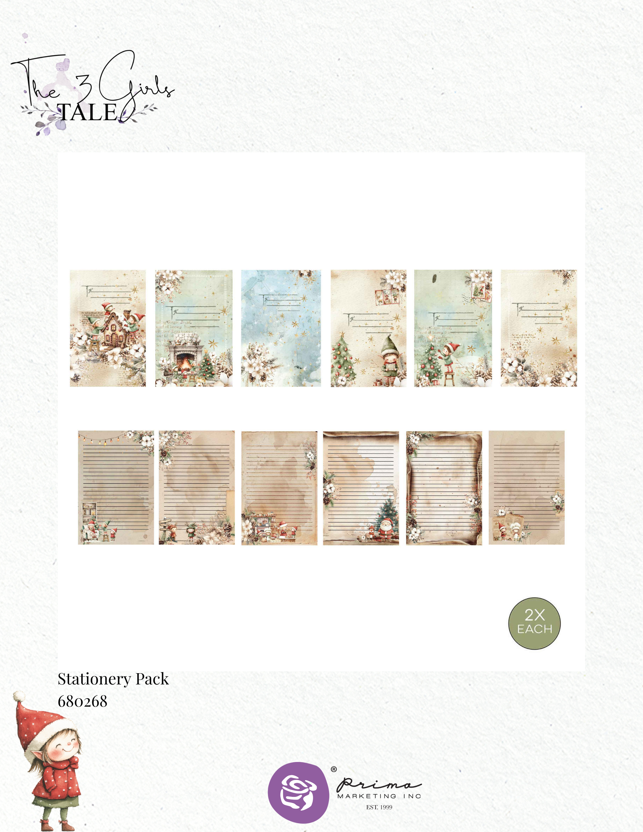 Prima TWINKLE and TREATS Collection STATIONARY PACK 12 Envelopes + 12 Postcards #680268