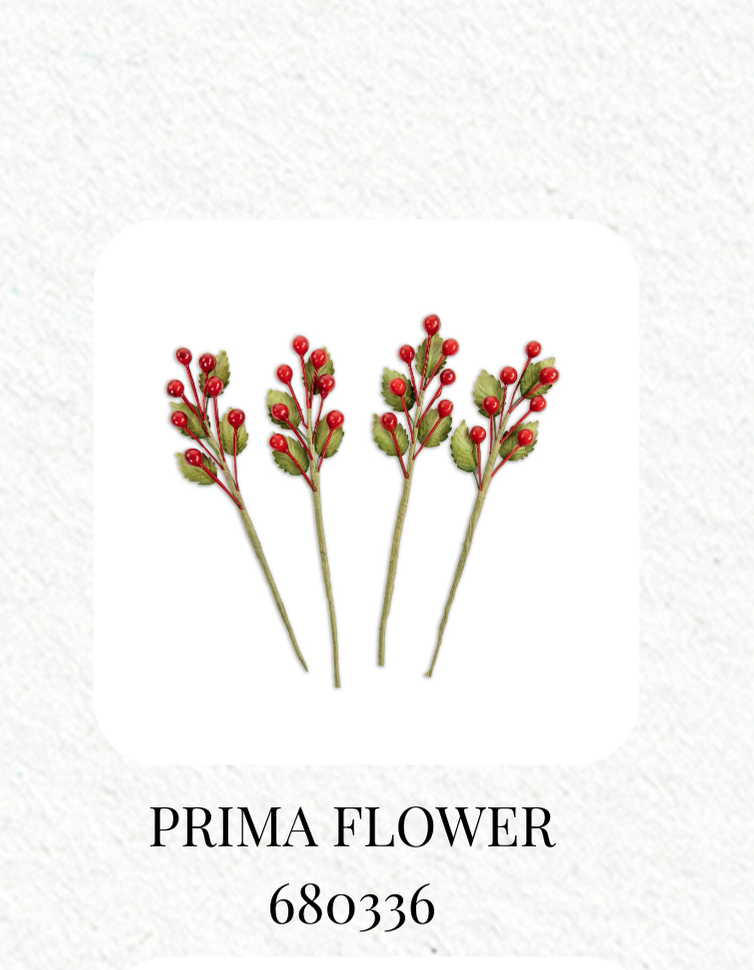 Collection of Prima Flower products with a Christmas-themed illustration on a white background.