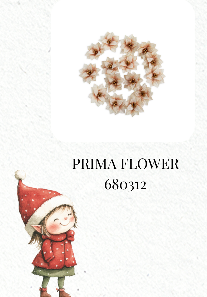 Collection of Prima Flower products with a Christmas-themed illustration on a white background.