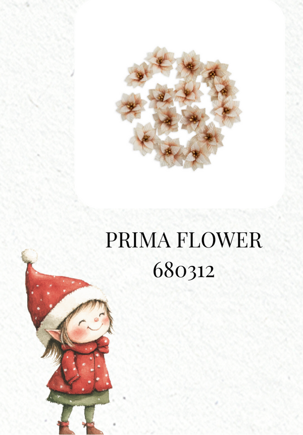 Collection of Prima Flower products with a Christmas-themed illustration on a white background.