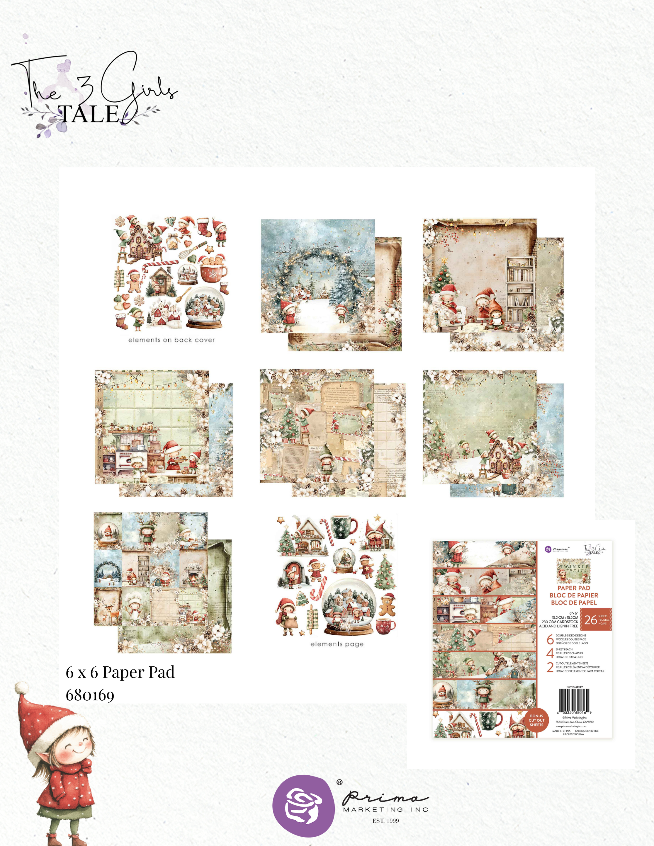 Prima TWINKLE & TREATS Christmas Collection 6X6 Paper Pad #680169