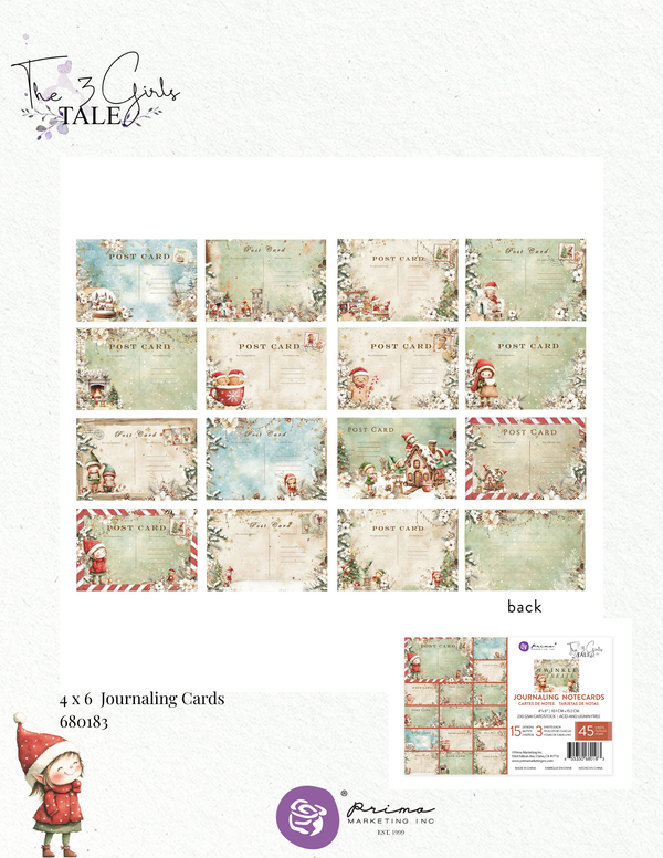 Prima TWINKLE & TREATS Christmas Collection 4X6 Journaling Notecards #680183