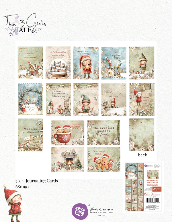 Prima TWINKLE & TREATS Christmas Collection JOURNALING NOTECARDS 3x4 #680190