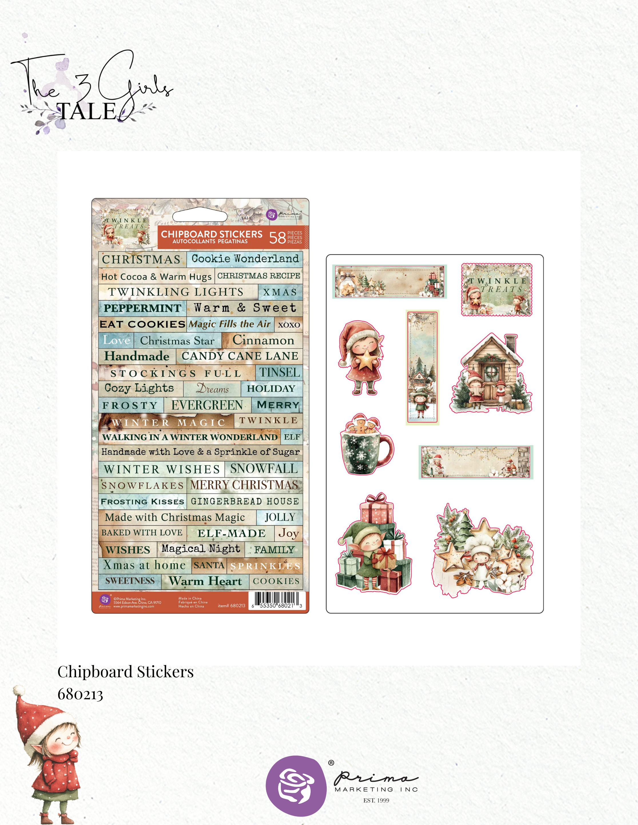 Prima TWINKLE & TREATS Collection CHIPBOARD Stickers 58 pcs #680213