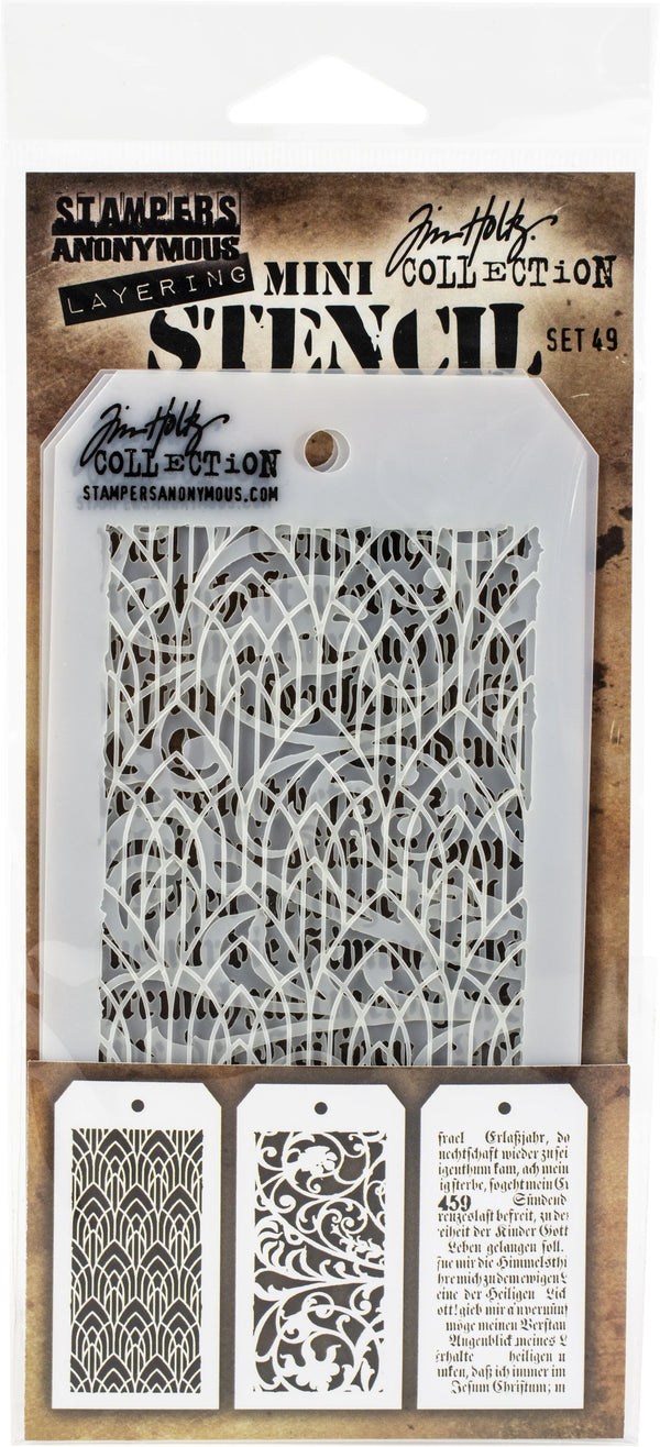 Tim Holtz MINI Layering STENCIL SET 49 - 3 Pcs  #THMST049