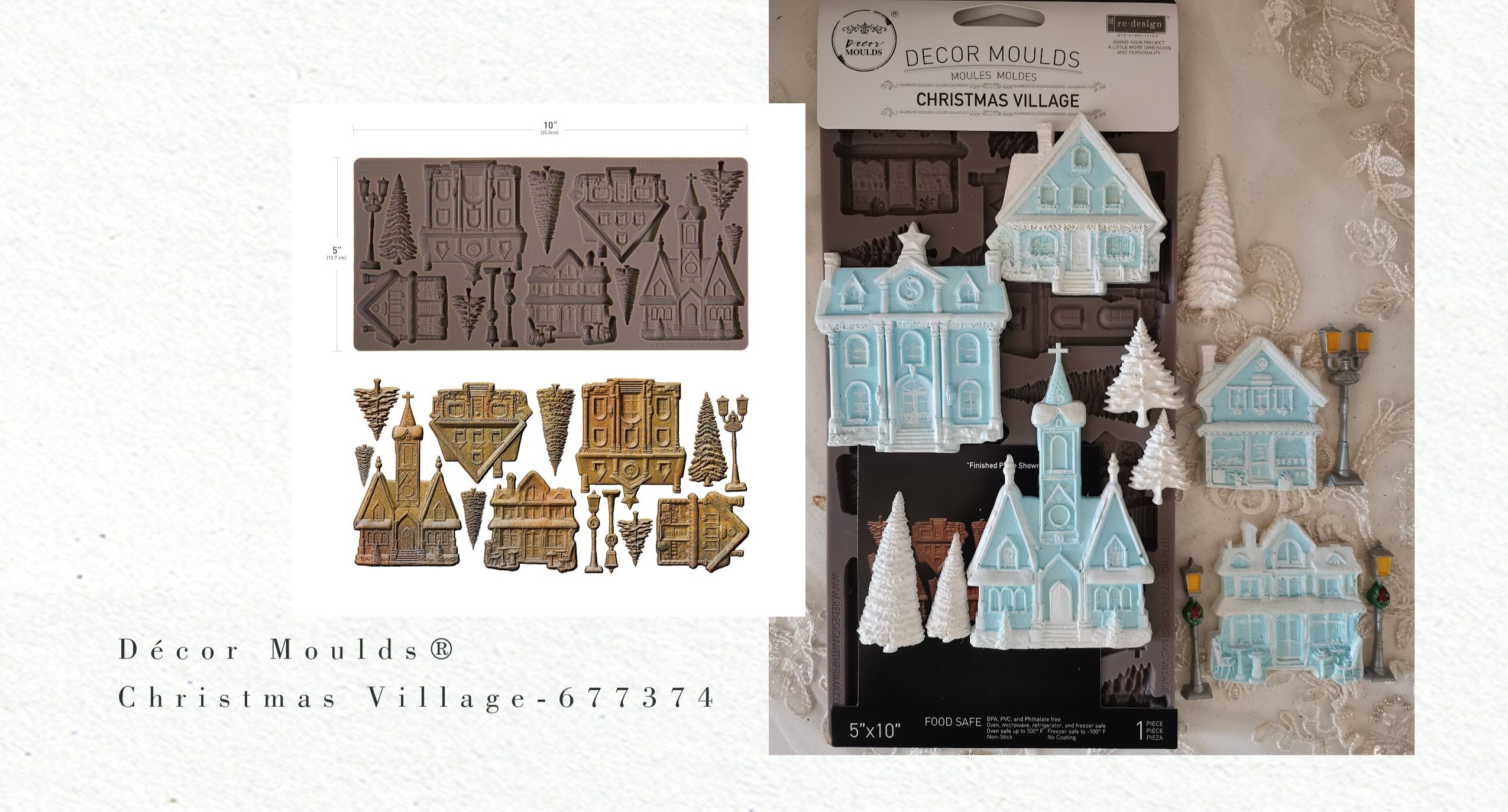 Decorative moulds with 'Whispers of Winter' theme on a white background