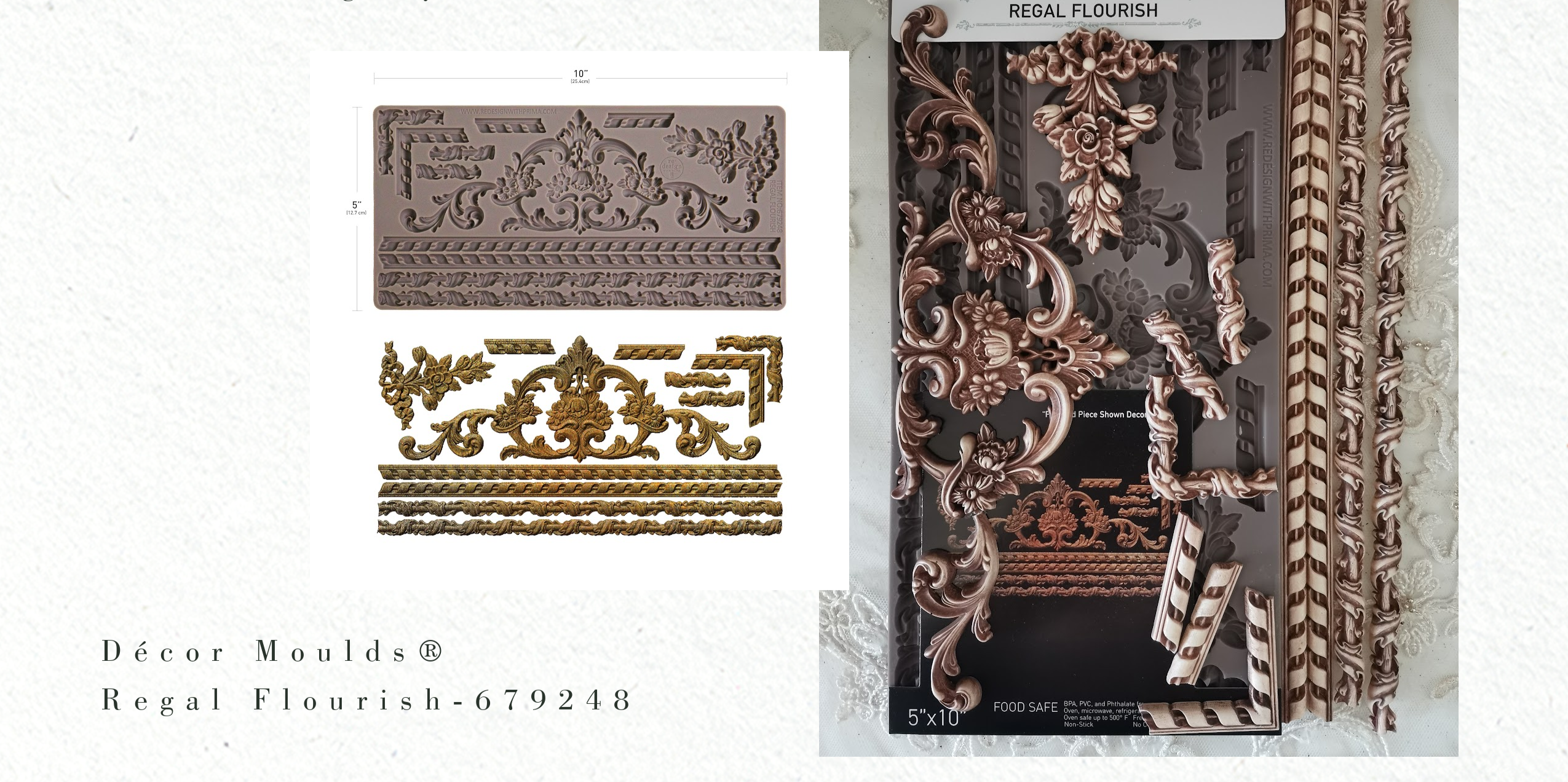 Decorative moulds with 'Whispers of Winter' theme and 're-design' branding.