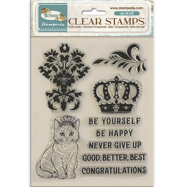 Stamperia ALTEREGO CROWN and CAT Acrylic Stamps 14 x 18 cm #WTK202