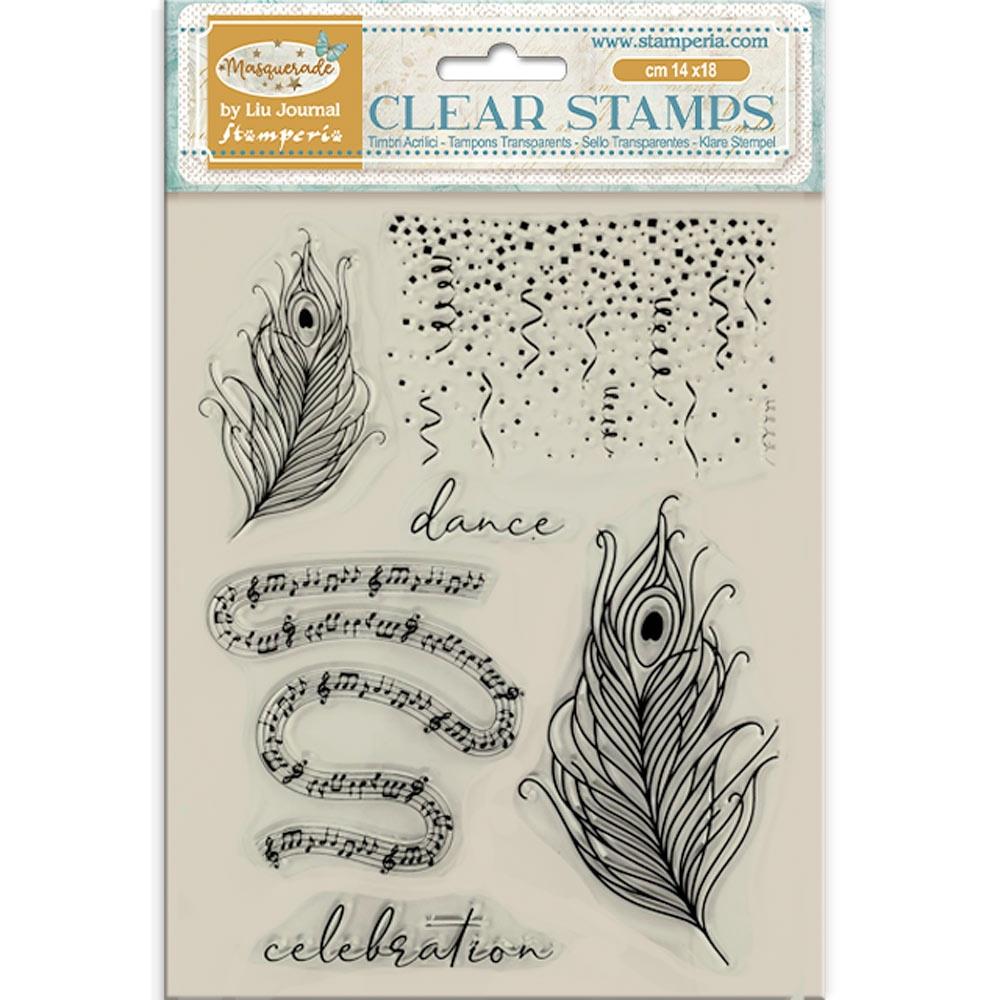 PRE-ORDER Stamperia MASQUERADE - FEATHERS Acrylic Stamps 14 x 18 cm #WTK211