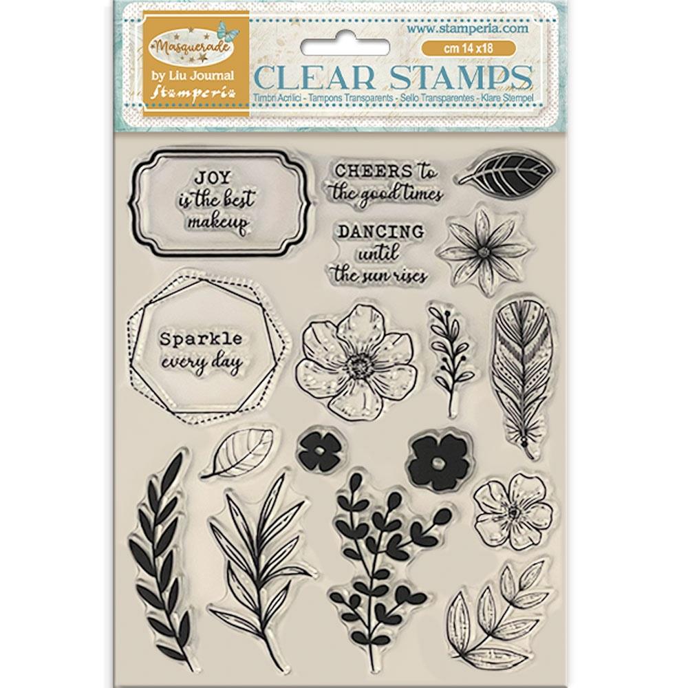 PRE-ORDER Stamperia MASQUERADE - FLOWERS and LEAVES Acrylic Stamps 14 x 18 cm #WTK214