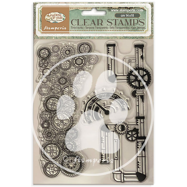 Stamperia GARDENS OF TIME - TUBES and CLOCKS Acrylic Stamps 14 x 18 cm #WTK239