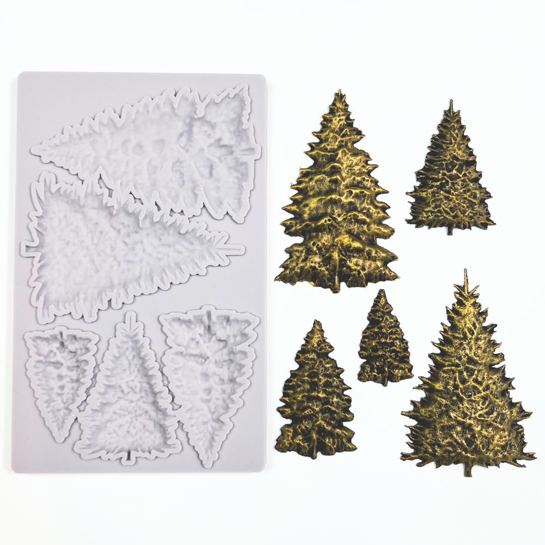 Decoupage Queen WINTER TREES Christmas Silicone Moulds Molds 5