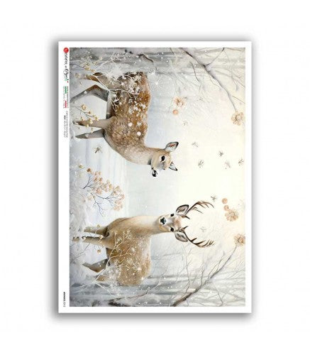 Paper Designs MOM and Baby DEER Winter Scene A4 Decoupage Rice Paper #ANIMALS 0212