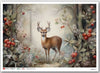 Deer among foliage and berries on a white background