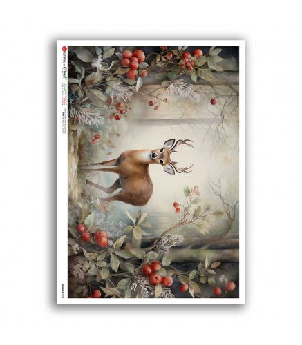Paper Designs FESTIVE BUCK Scene A4 Decoupage Rice Paper #ANIMALS 0214