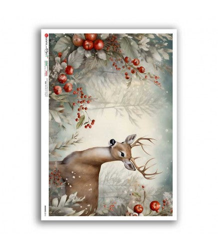 Paper Designs FESTIVE BUCK Side Portrait A4 Decoupage Rice Paper #ANIMALS 0215