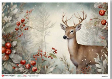 Poster with a deer and autumnal elements on a light background