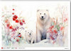 Poster with two polar bears and floral elements on a white background
