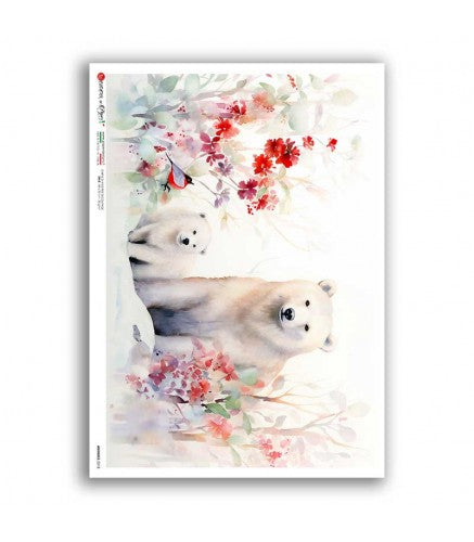 Paper Designs MOTHER and BABY Polar Bears A4 Decoupage Rice Paper #ANIMALS 0218