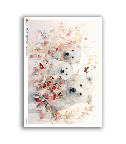 Paper Designs POLAR BEAR Family A4 Decoupage Rice Paper #ANIMALS 0219
